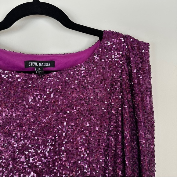 Steve Madden | Fuchsia Sequin Long-Sleeve Mini Dress | NWT | Size S - Picture 3 of 7